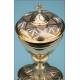 Antique Ciborium Made of 100% Two-Colored Solid Silver. France, 19th Century