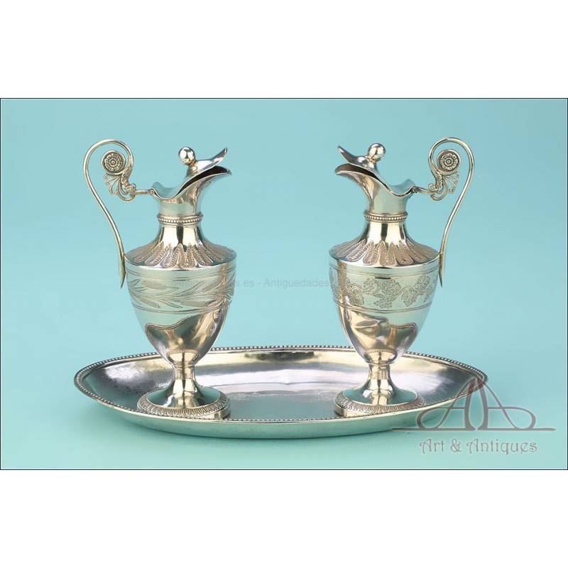 Antique Liturgical Cruet Set. 100% Silver. France, 19th Century