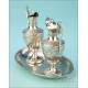 Antique Liturgical Cruet Set. 100% Silver. France, 19th Century