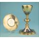 Antique Enameled Gilt-Silver Chalice and Silver Paten Set. France, 19th Century