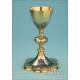 Antique Enameled Gilt-Silver Chalice and Silver Paten Set. France, 19th Century