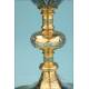 Antique Enameled Gilt-Silver Chalice and Silver Paten Set. France, 19th Century