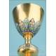 Antique Enameled Gilt-Silver Chalice and Silver Paten Set. France, 19th Century