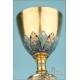 Antique Enameled Gilt-Silver Chalice and Silver Paten Set. France, 19th Century