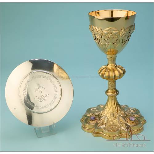 Beautiful Antique Gilt-Silver Chalice and Amethysts. France, 19th Century