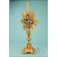 Antique Gilt-Silver Monstrance. Enamels and Rubies. 31 inches. France, 19th Cent.