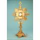 Antique Gilt-Silver Monstrance. Enamels and Rubies. 31 inches. France, 19th Cent.