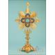 Antique Gilt-Silver Monstrance. Enamels and Rubies. 31 inches. France, 19th Cent.