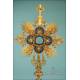 Antique Gilt-Silver Monstrance. Enamels and Rubies. 31 inches. France, 19th Cent.