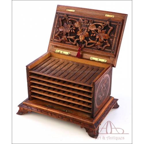 Antique Hand-Carved Humidor or Fountain-Pen Classifier. 19th Century