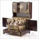 Antique French Tantalus with Hand-Decorated Glassware. France, Circa 1900