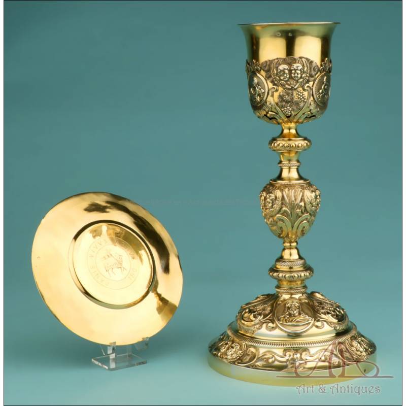 Antique Silver Gilt Chalice with Medallions. France, XIX Century