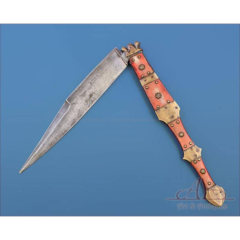 Antique Spanish-French Navaja - Folding Knife Haudeville en Albacette. 19th Century