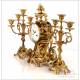 Antique Bronze Mantel Clock and Candelabra Set. Japy Freres. France, Circa 1900