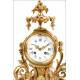 Antiguo Reloj y Candelabros de Sobremesa de Bronce. Japy Freres. Francia, Circa 1900