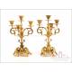 Antique Bronze Mantel Clock and Candelabra Set. Japy Freres. France, Circa 1900