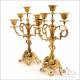 Antique Bronze Mantel Clock and Candelabra Set. Japy Freres. France, Circa 1900