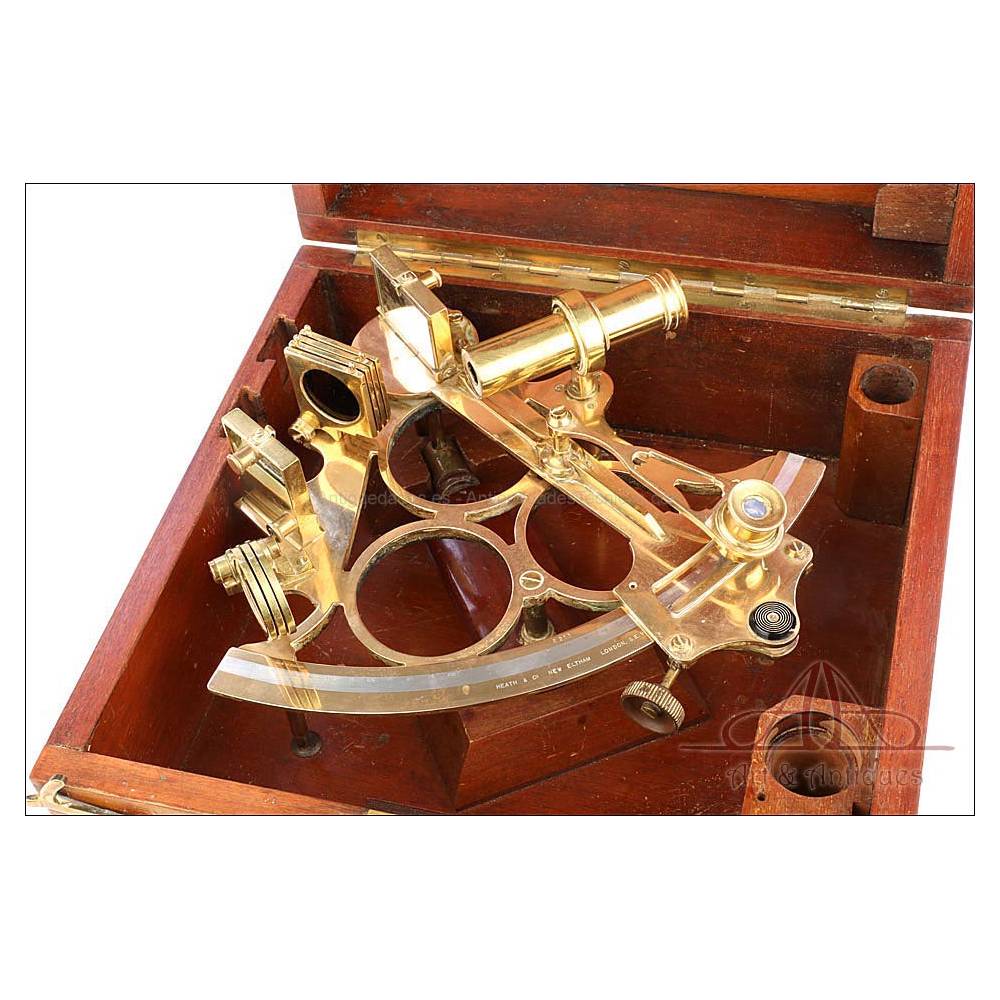 4 Small Polished Brass Sextant and Wooden Box