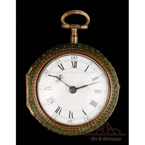Antiguo Reloj Catalino. Doble caja y Shagreen Verde. James Jamieson, Circa 1760
