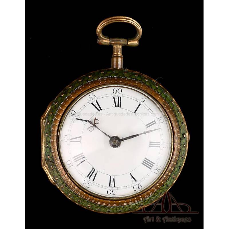 Antiguo Reloj Catalino. Doble caja y Shagreen Verde. James Jamieson, Circa 1760