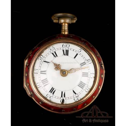 Antiguo Reloj Catalino. Doble caja y Carey. Inglaterra, Circa 1750