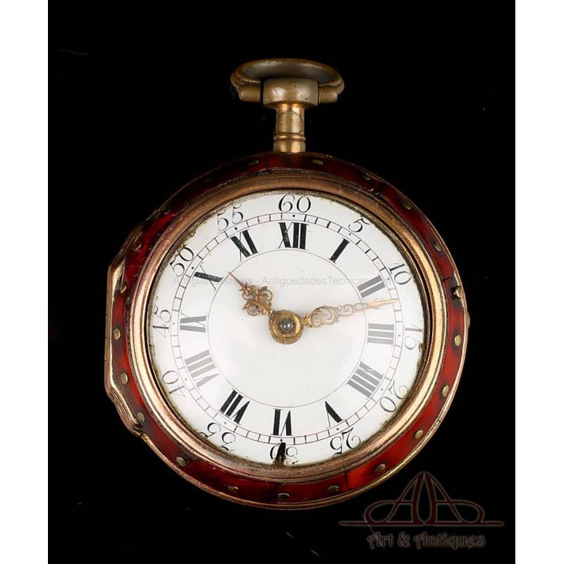 Antiguo Reloj Catalino. Doble caja y Carey. Inglaterra, Circa 1750