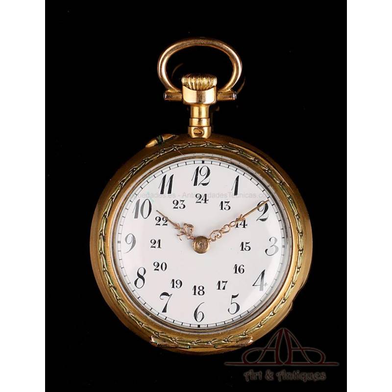 Antique Le Coultre Ladies Pocket Watch. 18 K Gold and Diamonds