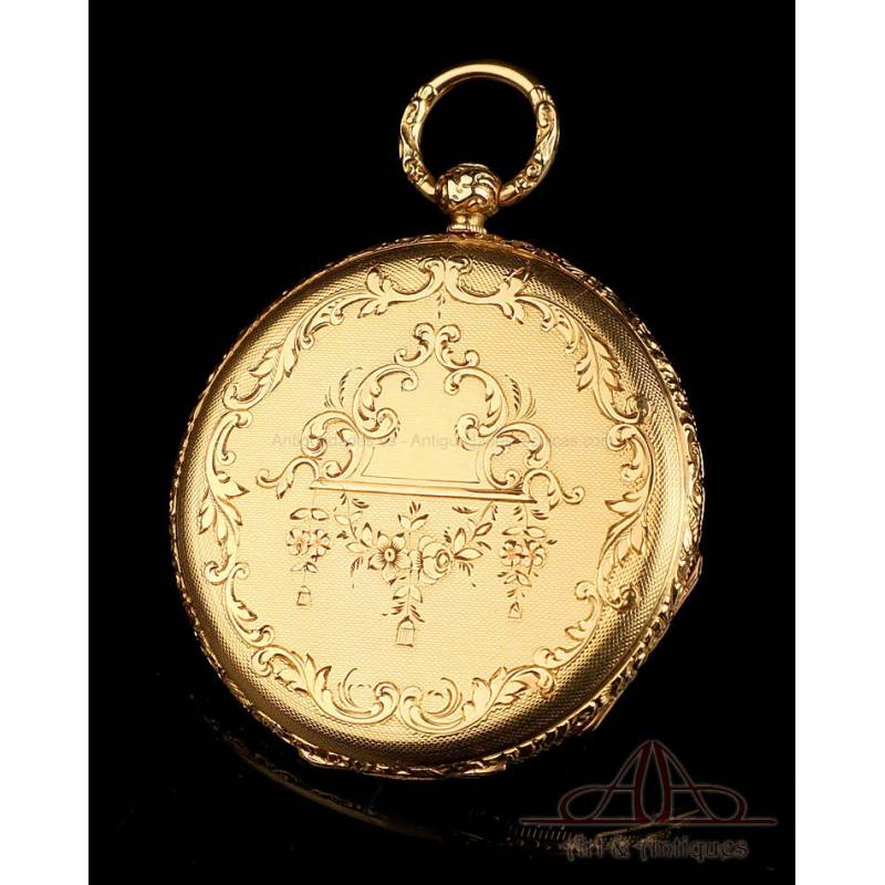 Reloj de Bolsillo Antiguo para Señora en Oro de 18K. M. Bolviller. Francia, circa 1860