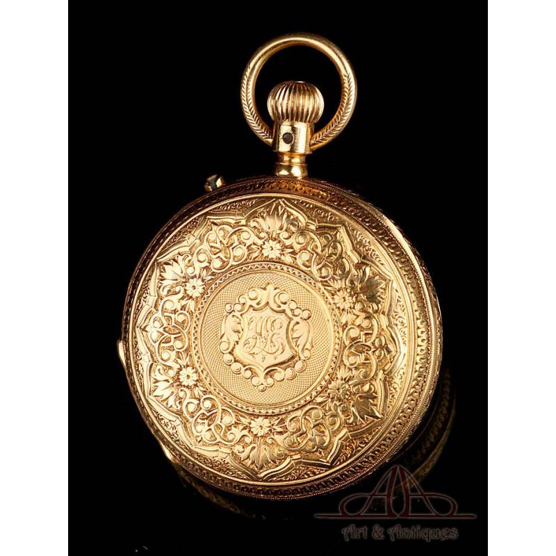 Antiguo Reloj de Bolsillo en Oro de 18K. Thomas Russell. Inglaterra, 1879