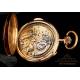 Reloj de Bolsillo Antiguo Invicta. Sonería a Minutos y Crono. Oro 18K. Suiza, Circa 1900
