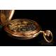 Antique Invicta Pocket Watch. Minute Repeater and Chrono. 18K Gold. Circa 1900
