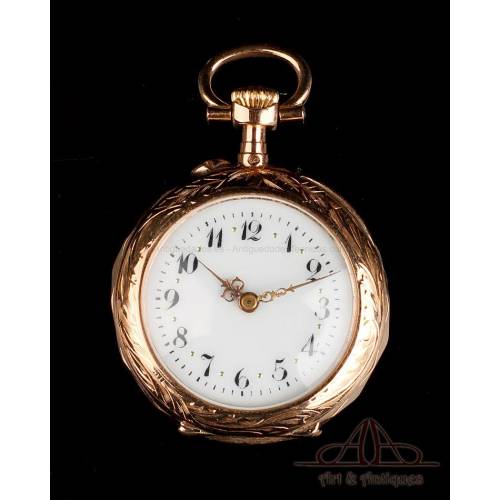 Bonito Reloj de Bolsillo Antiguo Para Señora. Oro de 18K. Francia, Circa 1900