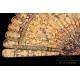 Antique Chinese Fan in Decorated Lacquered Wood. Gilded Chineries. XIX Century