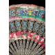 Antique Chinese Fan with Thousand Faces. Silver Gilded Rods and Enamels. S. XIX