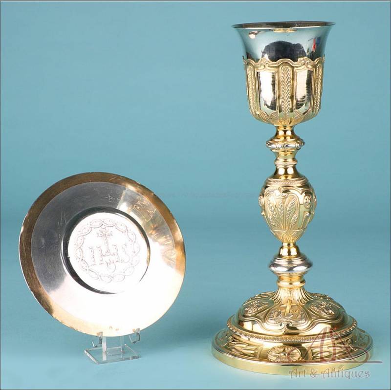 Antique Gilt-Silver Chalice and IHS Paten. France, Circa 1900