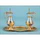 Striking Gilt Silver Cruet Set with Enamels. France, Circa 1870