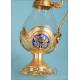 Striking Gilt Silver Cruet Set with Enamels. France, Circa 1870