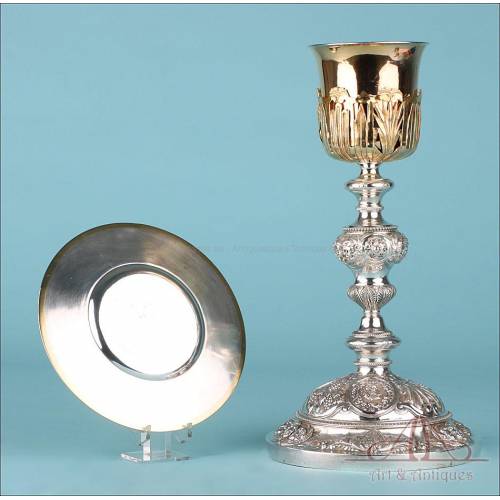 Large Antique White and Gilt Silver Chalice. France, Circa 1880
