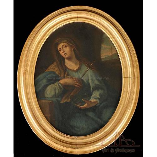 Virgen de los Dolores, escuela ¡taliana, óleo sobre tabla, siglo XVII - Pps XVIII