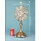 Antique Gilt Metal and Alpaca Monstrance. Spain, Circa 1950