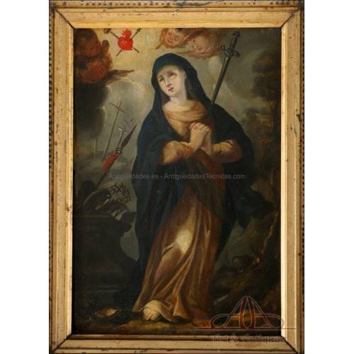 Virgin Mary Mother of Sorrows. Oil on Board. Spanish School, 18th Century