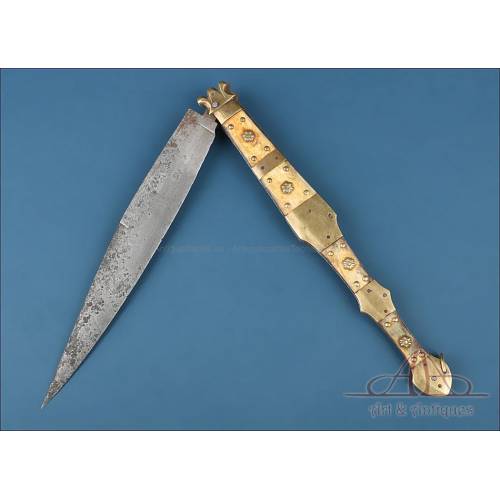 Antique Spanish Valero Jun  Zaragoza Navaja Pocket Knife. 15.94 in. 19th Century