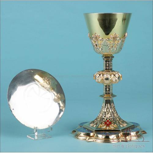 Gorgeous Antique Gilt-Silver Chalice with Enamels. France, Circa 1880
