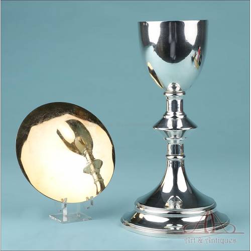 Antique Silver-Plated Metal or Alpaca Chalice. Zaragoza, Spain, Circa 1950