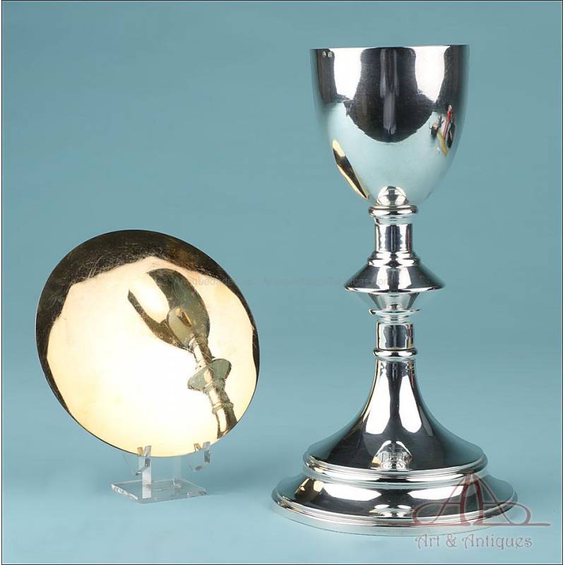 Antique Silver-Plated Metal or Alpaca Chalice. Zaragoza, Spain, Circa 1950