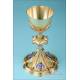 Spectacular Antique Gilt-Silver Chalice with Enamels and Precious Stones. France, 1870