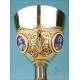 Spectacular Antique Gilt-Silver Chalice with Enamels and Precious Stones. France, 1870