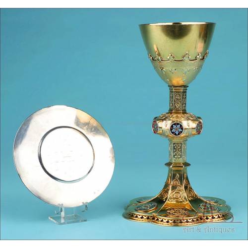 Antique French Chalice with Enamels. France, Circa 1880