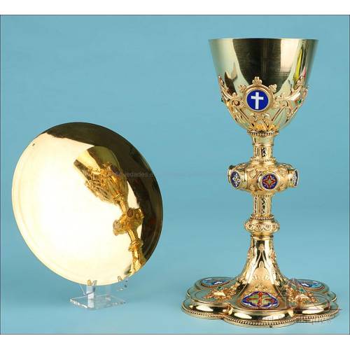Beautiful Antique Gilt-Silver Chalice with Enamels. France, Circa 1880