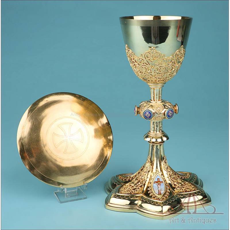 Antique Gilt-Silver Chalice with Filigrees and Enamels. France, Circa 1880